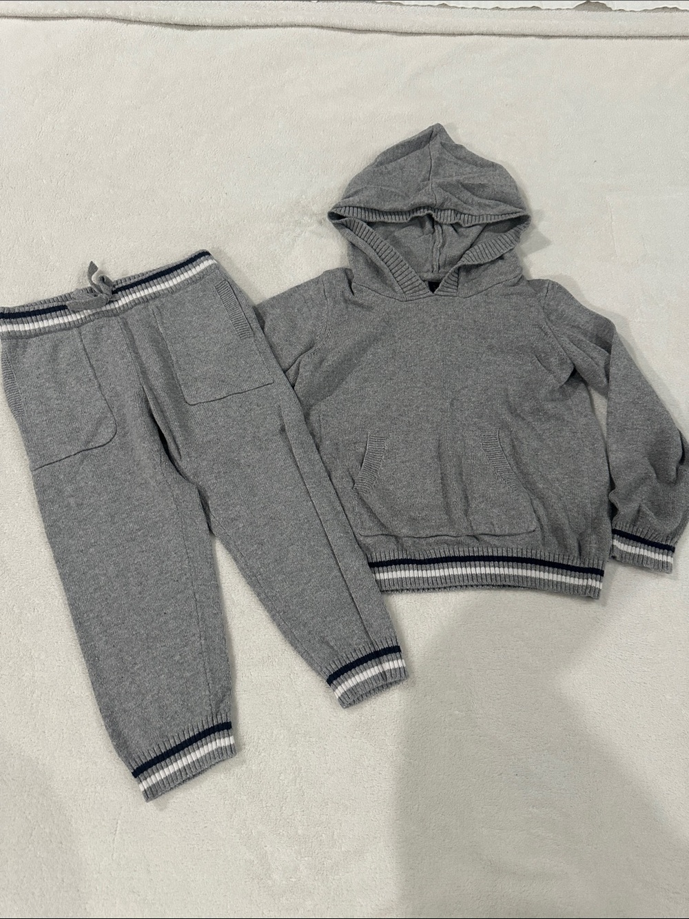 Janie and Jack Gray Sweatshirt Hoodie & Joggers with Navy Trim